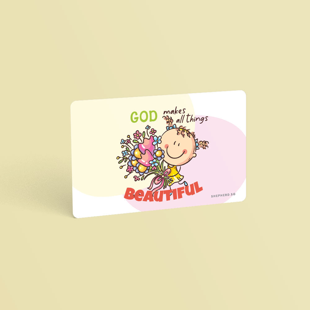 christian wallet card size children sticker all things beautiful
