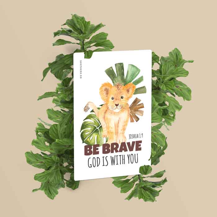 christian wallet card size children sticker lion be brave God is with you