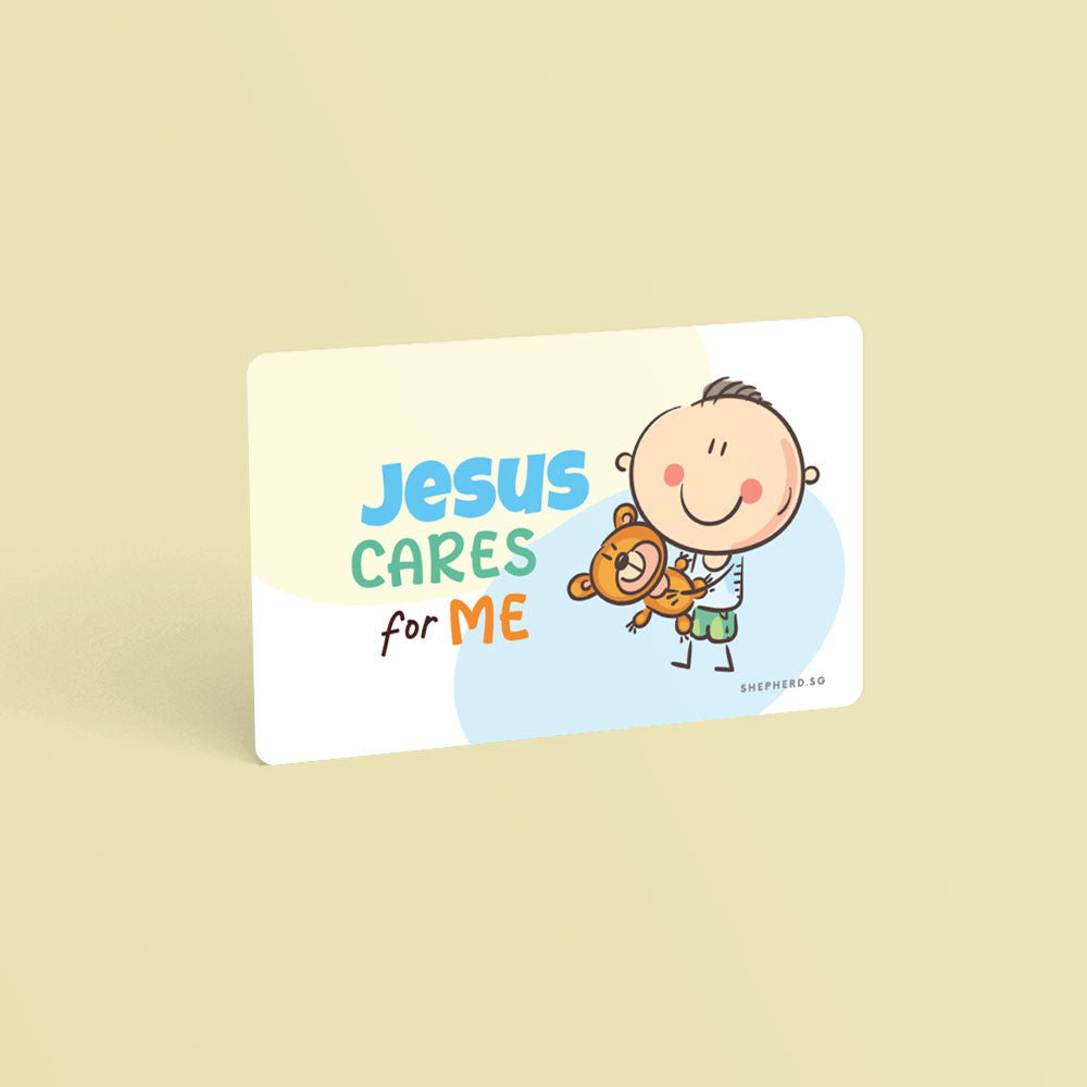 christian wallet card size children sticker jesus cares
