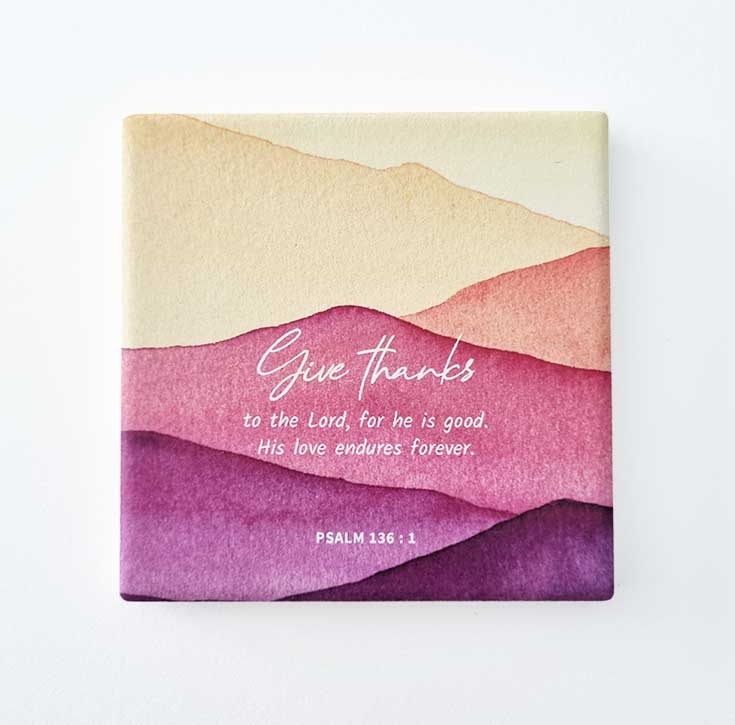 christian ceramic coaster give thanks to the lord 