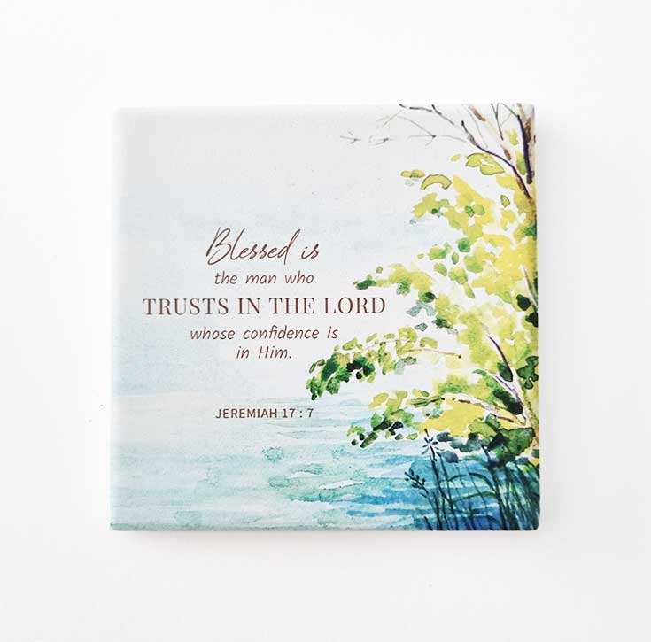 christian ceramic coaster blessed is the man who trusts in the lord