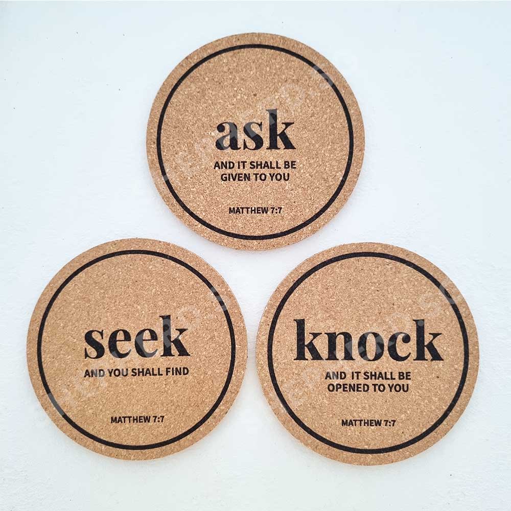 cork coasters ask seek knock set