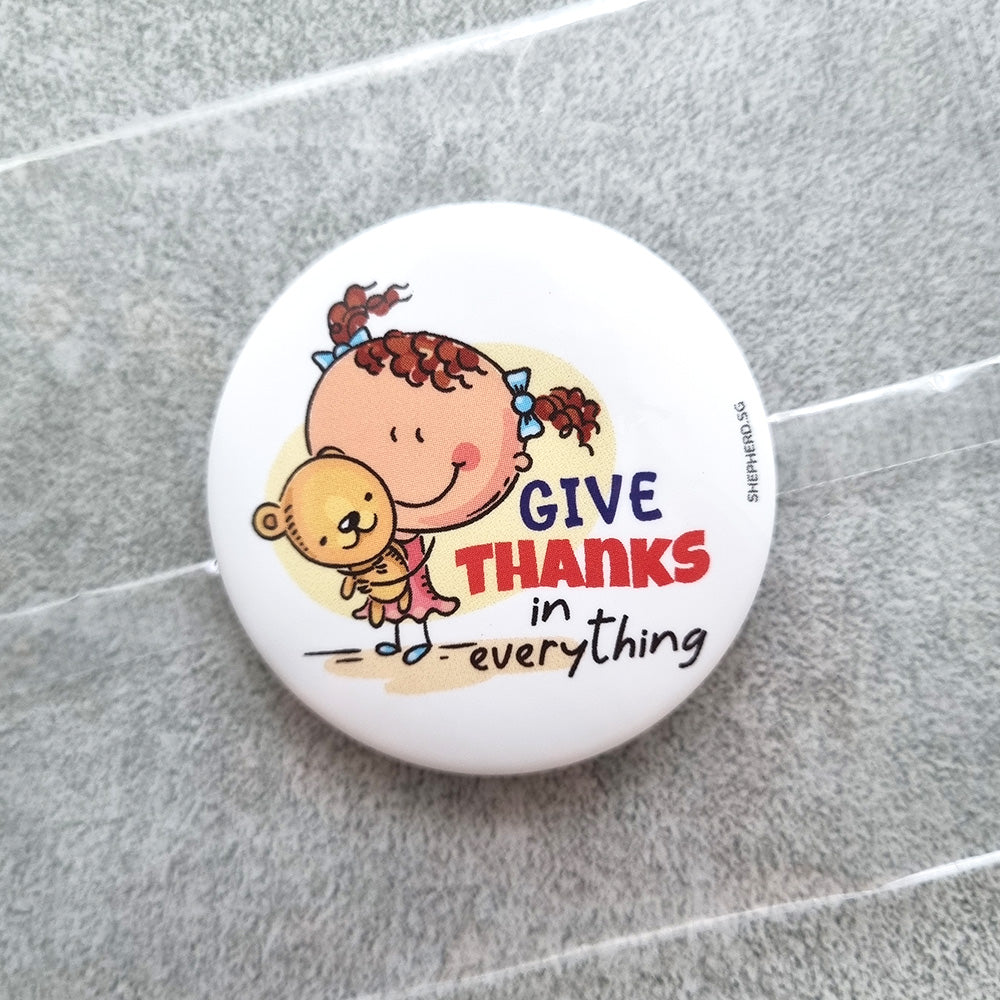 children pin badge give thanks in everything