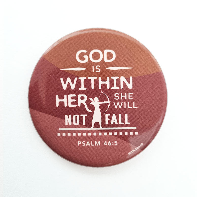 christian pin badge god is within her