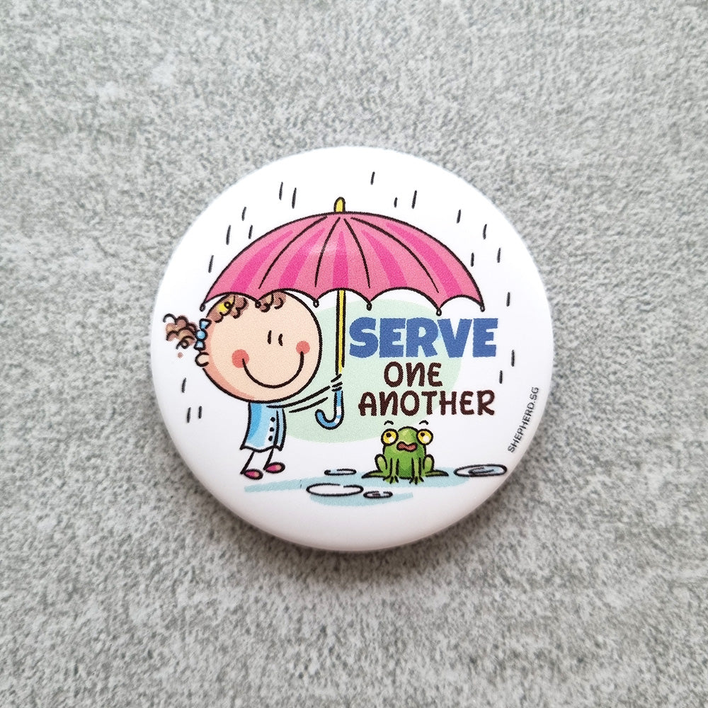 children pin badge serve one another