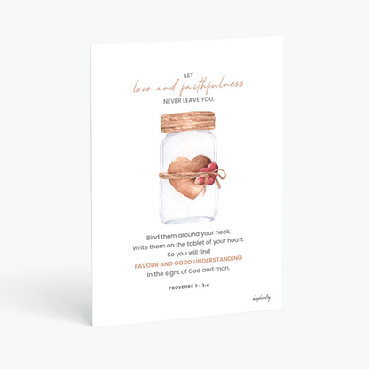 christian postcards let love and faithfulness never leave you
