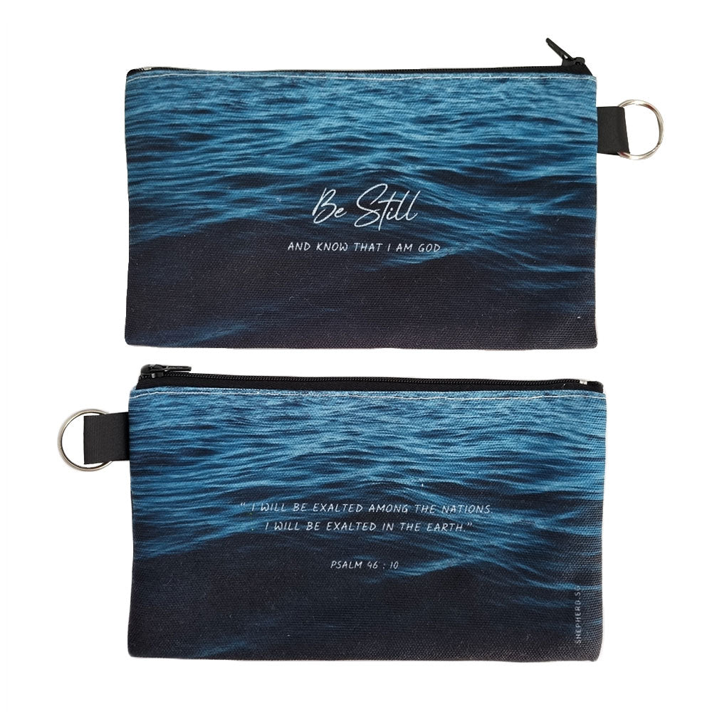 canvas zipper pouch with bible verse be still and know