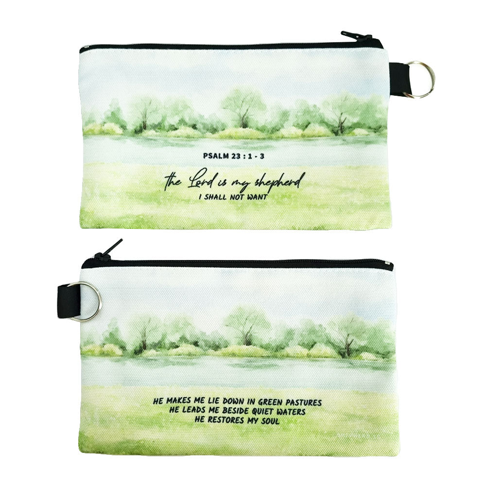 canvas zipper pouch with bible verse lord is my shepherd