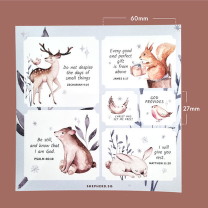 christian sticker set forest animals sizing