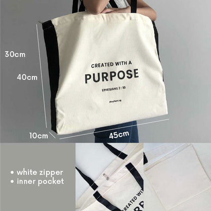 christian tote bag created with a purpose size and features