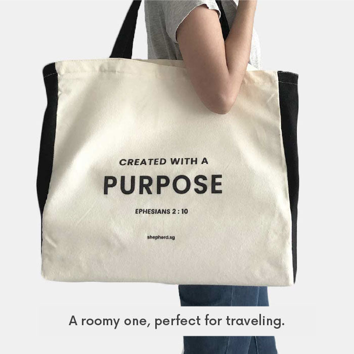 christian tote bag created with a purpose model